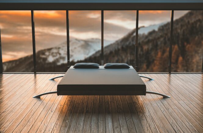 bed on wooden floor