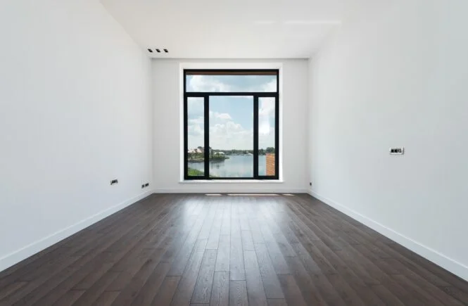 laminate floor and black framed window