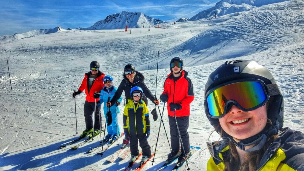 family skiing