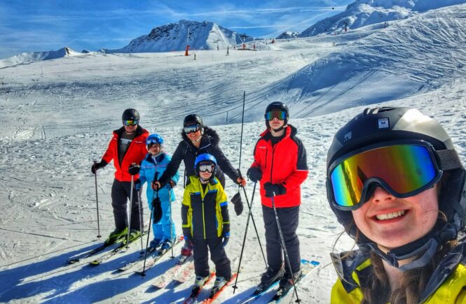 family skiing